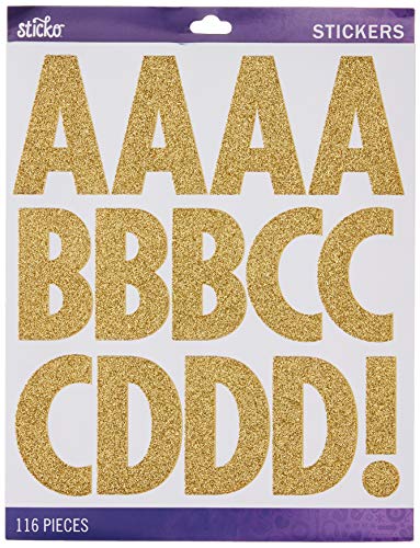 Sticko Alphabet Stickers, Regular X-Large, Gold Glitter Futura