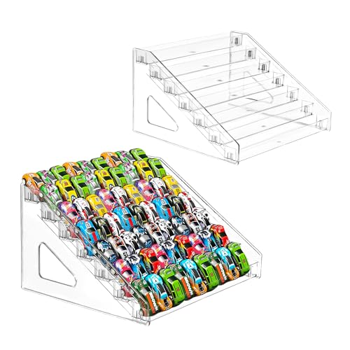 SHASHIDI 1-Pack Clear 7 - Tier Acrylic Toy Car Display Shelf – Holds 60+ 1:64 Scale Toy Cars, Desktop, or Freestanding Organizer for Collectors