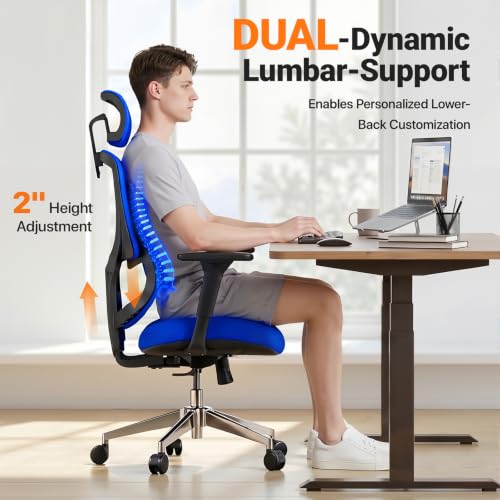 Image of Jacia House Big & Tall Ergonomic Office Chair with Lumbar Support | Breathable Mesh Back, 135 Recline, 360 Swivel, Sliding Seat, 2D Removable Headrest, 4D Armrest for Home Office & Gaming