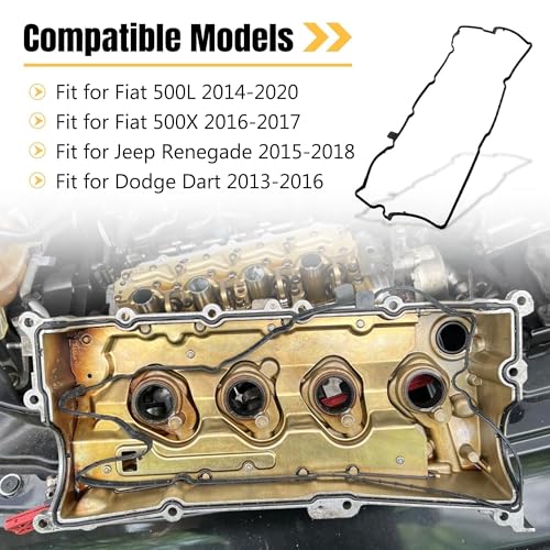 Image of VC4363G Valve Cover Gasket with Grommets Compatible with Jeep Renegade Dodge Dart Fiat 500L Fiat 500X 1.4L 1368CC 83cid L4 Gas SOHC Turbocharged 2012-2020