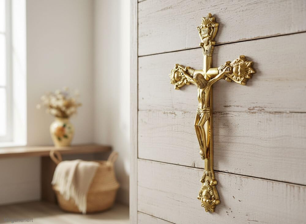 zeitzone Krzyż ścienny z mosiądzu do zawieszenia krzyż Jezus Chrystus krucyfiks 32 cm