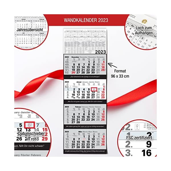 Kalender 4-Monatskalender 2023 Wandkalender groß - Kombi 4 Monatskalender ohne Werbung mit Datumsschieber | Bürokalender… – Bild 3