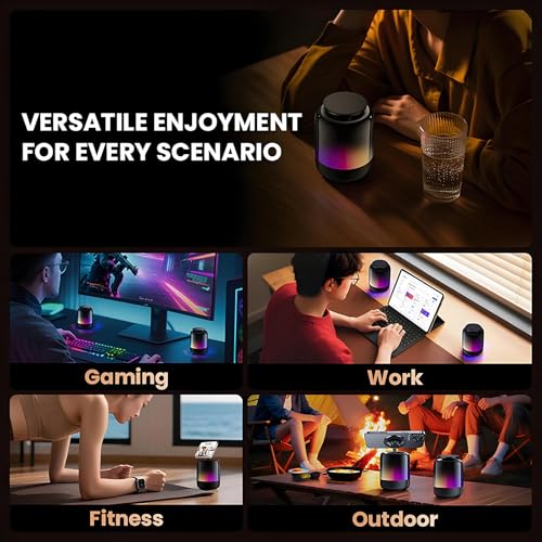 Image of Magnetic Bluetooth Speaker, N52 Magnet Phone Holder,600mAh RGB Light Magnetic Speaker, 12Hrs Night Light Play, 360 Sound, Type-C, TF Card, TWS Stereo Pairing, Ideal for Camping, Fitness
