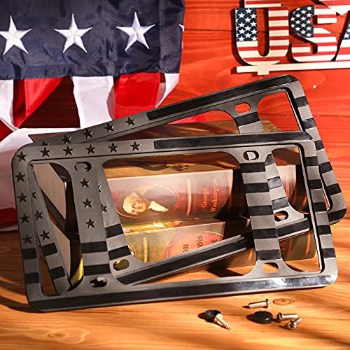 2pack American Flag License Plate Frame Holder- USA Patriotic Silicone Black Tag - Foto 4