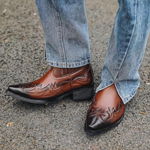 Snip Toe Cowboy Boots for Me,snake Skin Boots Men's,cowboy Boots for Men Pointed Toe,western Cowboy Boots Breathable Casual Comfortable High Top Embroidered Pointed Toe Stitched Oxford Boots4