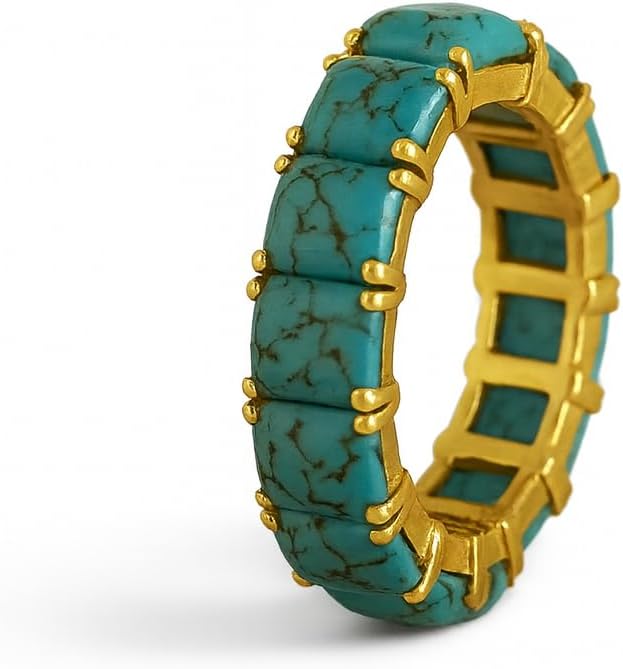 Turquoise Gold Eternity Wedding Band for Women Turquoise Ring 18K Yellow Gold Statement Band Boho Stacking Ring Vintage Southwestern Jewelry Gift
