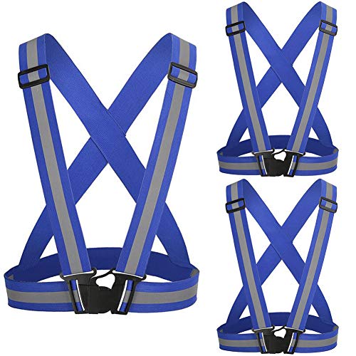 反射ベスト 安全ベスト 夜間作業服 交通警備 蛍光ベスト ジョギング 自転車 スポーツ 台風対策 調節可能 軽量 弾性高い 男女兼用 NiNiHome (3枚 セット, 青)