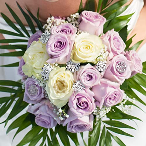 36 Pieces Clear Rhinestone Brooches for Crafts Crystal Flower Brooch Pins with Rhinestones Sliver Bulk Brooches Jewelry for Woman Flower Lapel Badge Pins DIY Wedding Bouquet Broaches Kit3