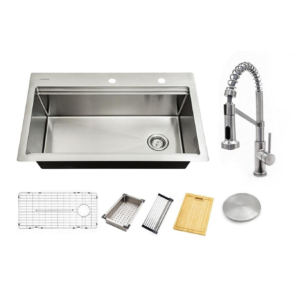 Glacier Bay AllinOne Dropin/Undermount Stainless Steel 33 in. Single