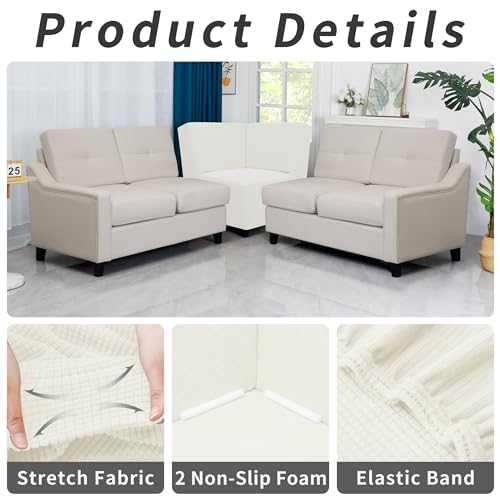 Image of Easy-Going Stretch Sectional Corner Sofa Slipcover 1-Piece Couch Sofa Cover Furniture Protector Soft with Elastic Bottom for Kids, Pet, Spandex Jacquard Fabric Cream