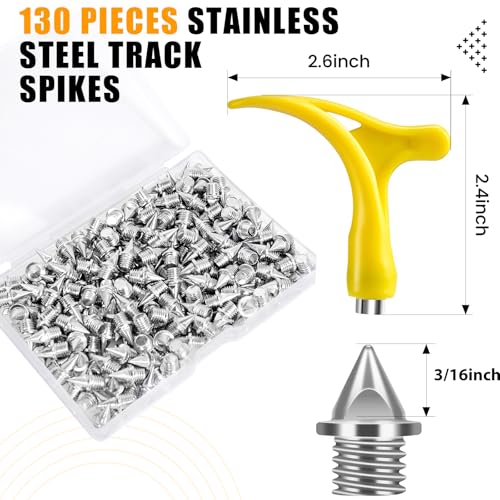 3/16 Inch Track Spikes,130pcs Stainless Steel Pyramid Shoe Spikes with Spike Wrench for Track and Cross Country,Replacement Spike for Sprint Sports Short Running Shoes by YUNVI - Image 2