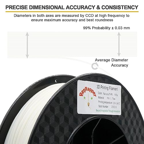 Image of RepRapper PVA Filament 1.75mm for 3D Printer, Water Soluble Filament Commonly Used as Support Material, 0.5kg Natural Color