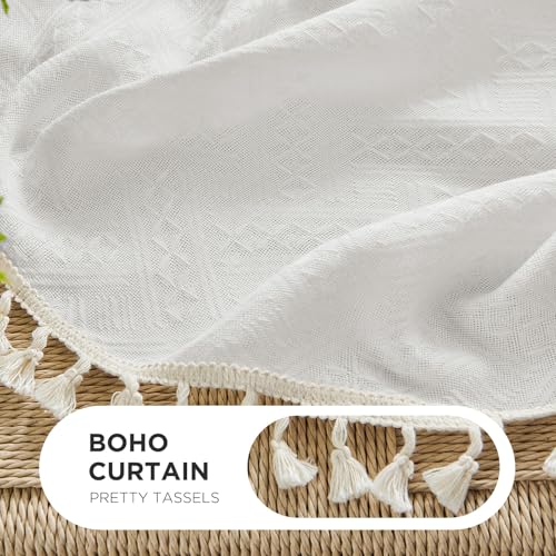 Image of Joydeco Linen White Boho Curtains 63 Inch, 2 Panels with Tassels | Super Soft Farmhouse Drapes, Semi Sheer Light Filtering, Natural Look for Bedroom Living Room, Modern Boho Decor