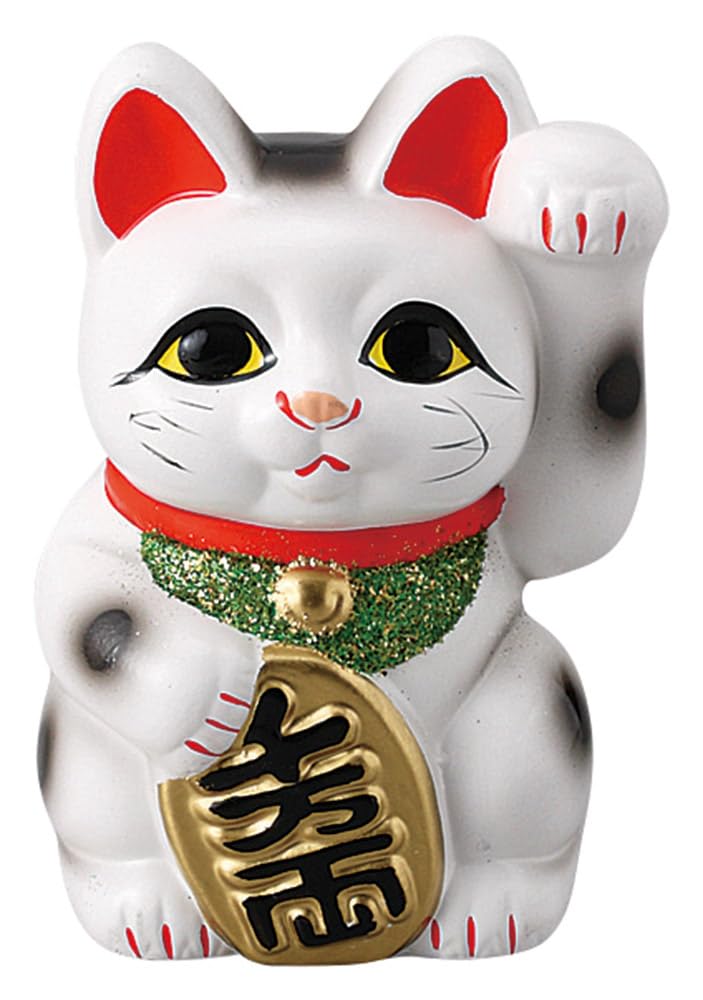 Tokoname Ware Maneki Neko Left Hand White Ceramic Lucky Cat 5.1in Japan
