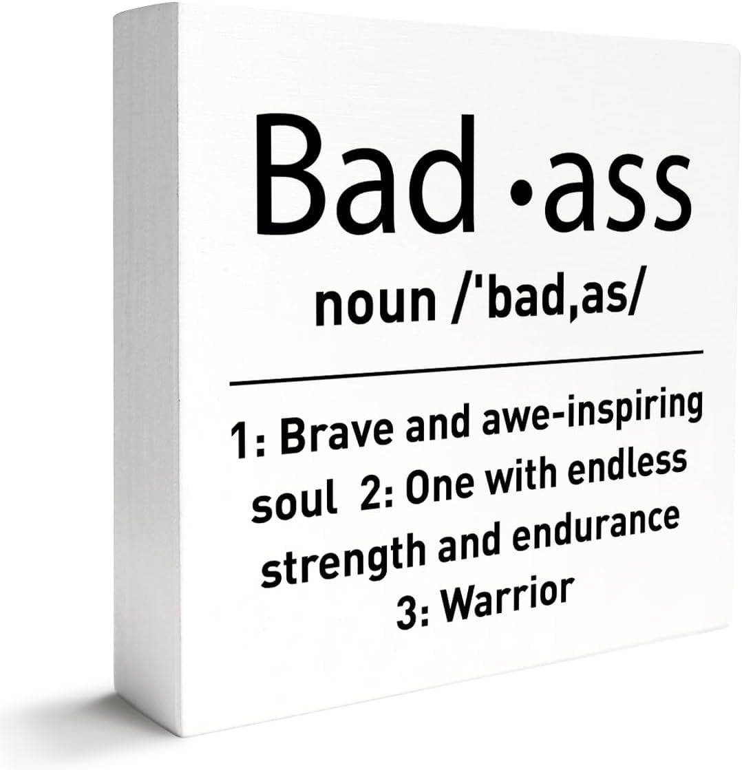 5x5 Inch Bad Ass Definition Box Sign, Funny Wooden Desk Decor