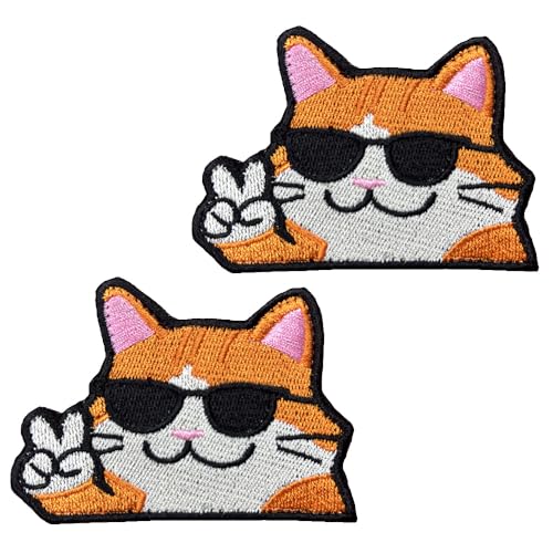 2 parches de gato Kawaii con emblema de bordado de gato divertido, insignia táctica, gancho y bucle para chaquetas, camisas, accesorios de bricolaje, uniformes, ropa, pantalones, gorras, moteros