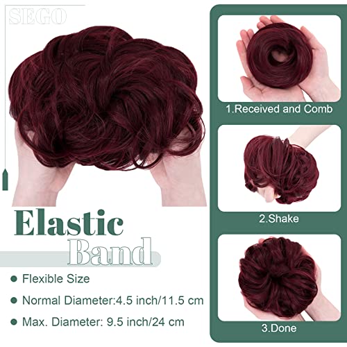 SEGO 55g Messy Bun Fluffy Tousled Updo Scrunchies Synthetic Thicker Hair Bun Hair Piece for Women Donut Easy Bun Hairpiece Wine Red - Image 4