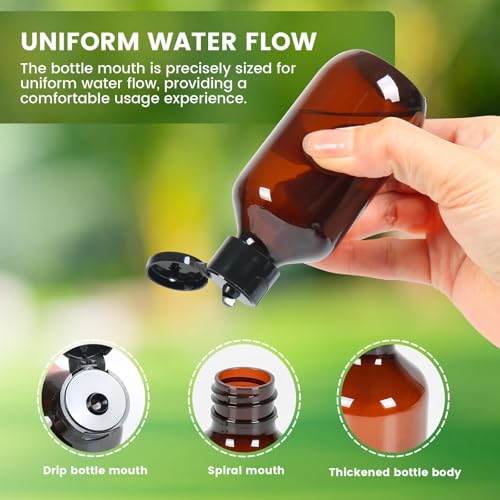 12 Pack 3.4oz Amber Travel Bottles with Flip Cap, Small Plastic Dispenser Container, Empty Bottles Set for Essential Oils Hair3