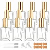 BEGIKET 12 Pack 1 oz Clear Square Glass Perfume Spray Bottle, 30ml /1 oz Fine Mist Atomizer Spray Bottles Refillable, for Perfume, Essential Oil and Liqui (A/Clear)
