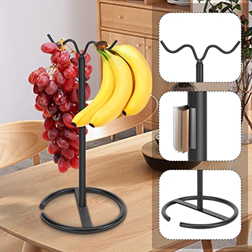 Winmien Double Hooks Standing Banana Holder, Banana Hanger Tree Stand Hook for Kitchen Countertop, Sturdy and Balanced Fruit Shelves with Storage on Both Sides.(Black) - Image 3