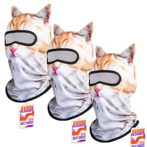Cat Ski Mask 3D Shiesty Balaclava Funny Animal Face Sheisty Hat with Ear Cute Printed Men Outdoor Rave Festival Beige