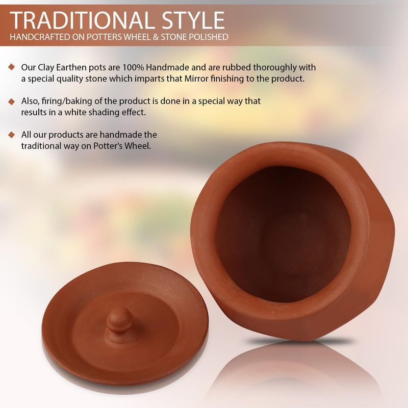 Image of Bhanvi 500ml Unpolished Clay Curd Pot for Dahi, Sprouts & Serving | Terracotta Mitti Handi | Handmade Yogurt Bowl with Lid | Natural Earthen Bowl for Kitchen & Dining (Phal, 500 ml)
