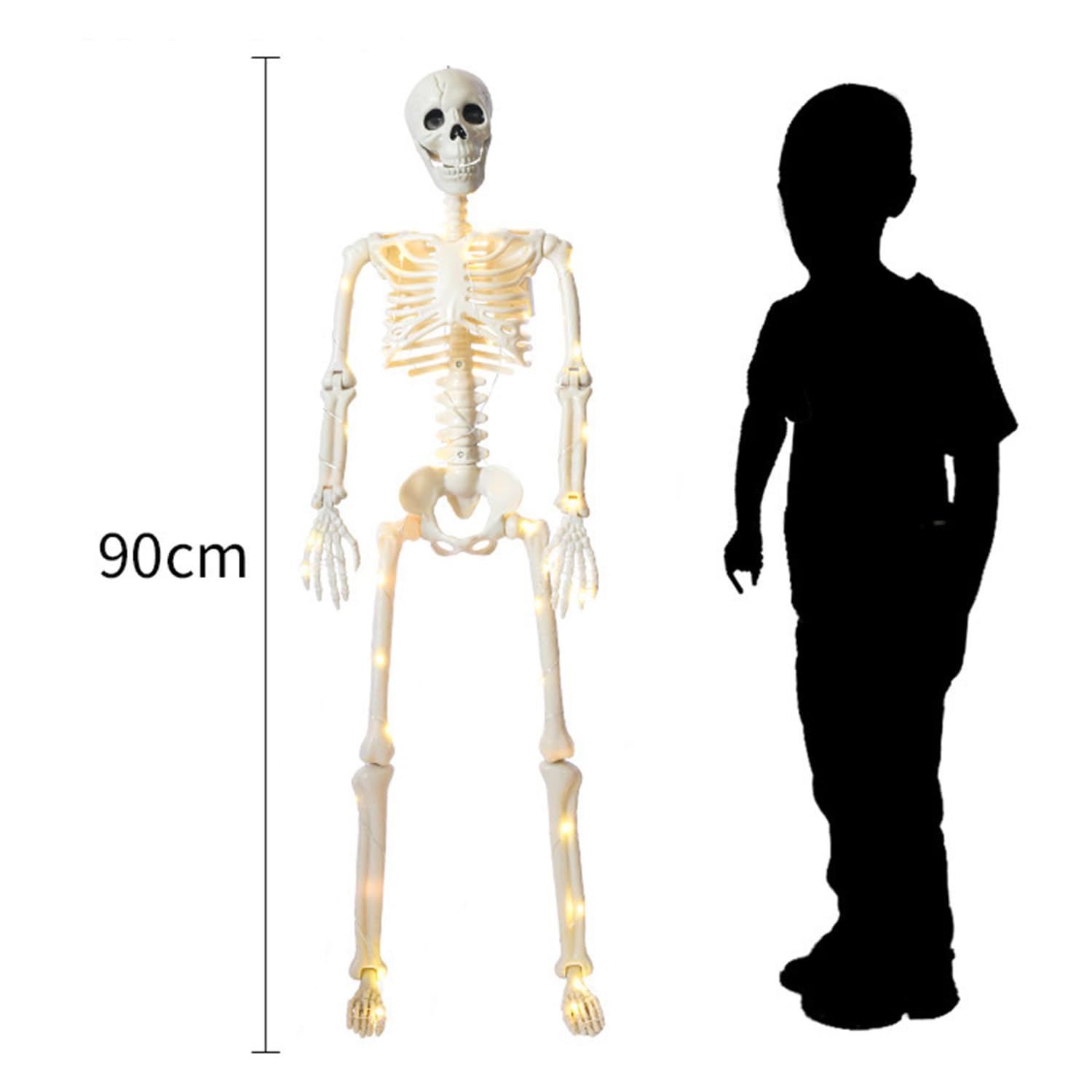 Esqueleto De 90cm con Luz Led Decoración De Halloween, Puede Estar De Pie O Sentarse Estatua De Esqueleto Al Aire Libre Patio Fantasma Casa Decoración De Terror