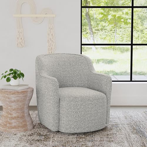 Image of Homepop Home Decor Upholstered 360 Barrel Back Swivel Chair | Accent Chairs for Living Room & Bedroom | Decorative Home Furniture, White Boucle with Gray Yarn