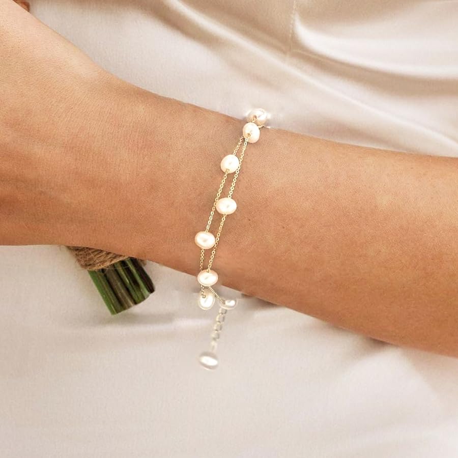 Gold Pearl Bracelets for Women - Dainty 14K Gold Plated Pearls Bracelet Trendy Beaded Chain Jewelry Gifts for Women2