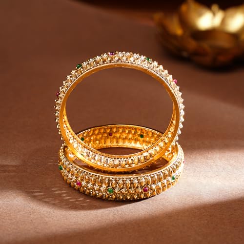 Image of Rubans Gold Plated Set of 2 Bangles Handcrafted Traditional Stylish Trendy Jewellery Gift for Women & Girls