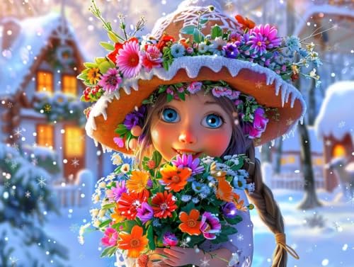 Kit Diamant Peinture Enfant et Adulte Fille Neige : Une Idée Cadeau Artistique en 50x70 cm