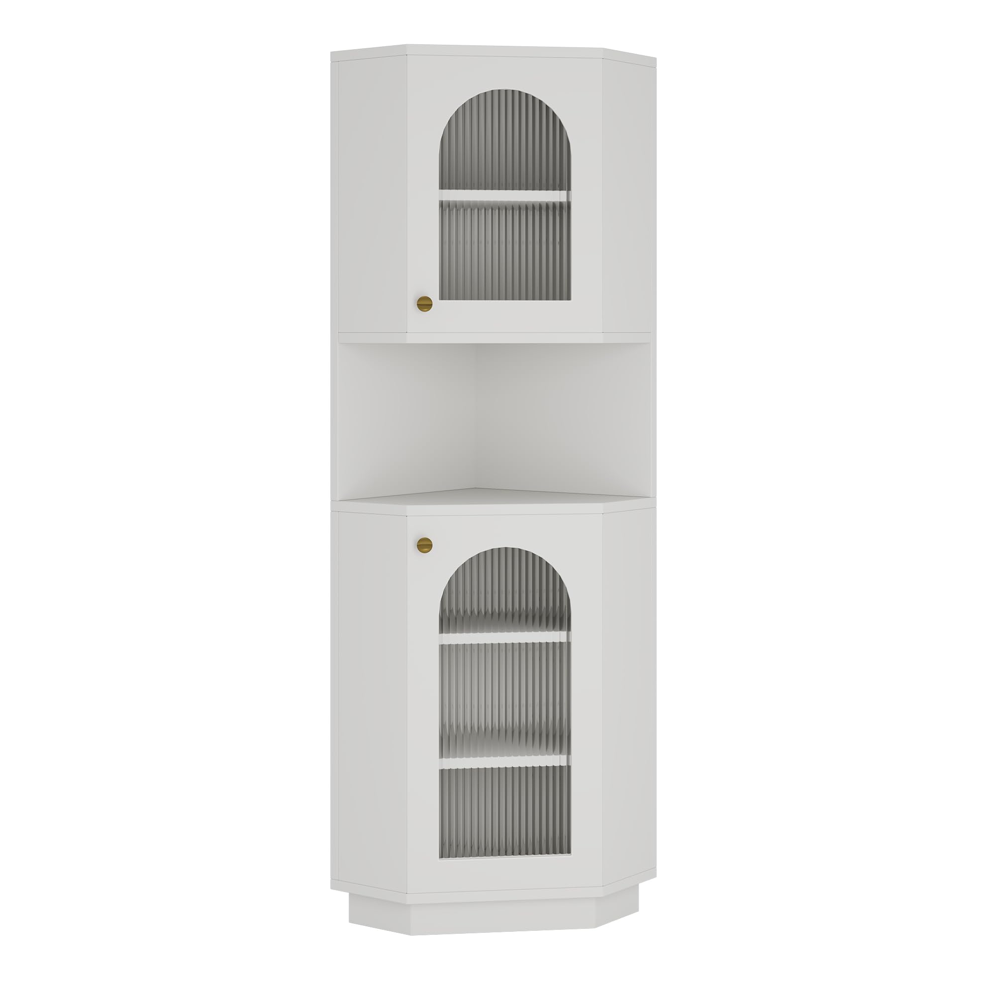 Armario esquinero con barra de luz, mueble de baño, 2 estantes, compartimento abierto, estantes ajustables, 45 x 45 x 166,5 cm, color blanco