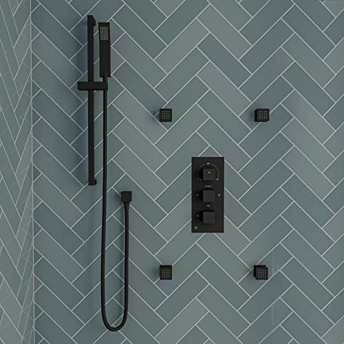 ALFI brand AB7606-BM Black Matte Square Sliding Rail Hand Shower Set, 26.9