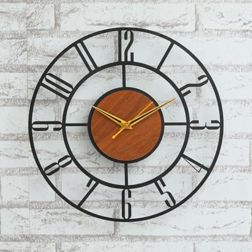 Image of Antique Metal Sweep and Silent Wall Clock for Home| Big Size Modern Decorative Wall Watch for Home Decor(English Number,18 INCH),Black