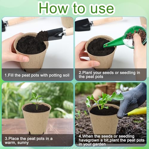 Pacote com 120 potes de turfa para iniciantes de sementes de mudas, kits com 30 etiquetas para inici