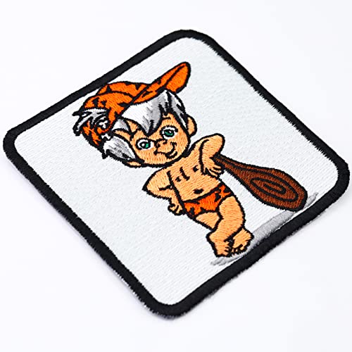 Image of Bam Bam Flint Stone Sew on /Iron on Patch | BAMM BAMM Rubble Flintstones Badge Embroidery | Vintage Cartoon Funny | Upgrade Clothing for All Fabrics | 2.95X2.95 in