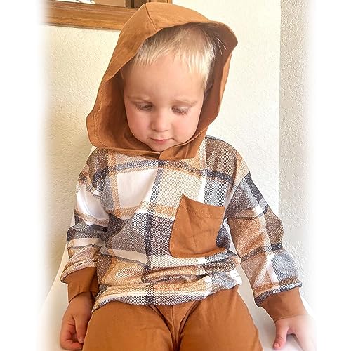 HINTINA Toddler Little Boy Plaid Sweatsuit Outfits Long Sleeve Hooded Sweatshirt Hoodie Fall Winter Clothes Clothing Set3