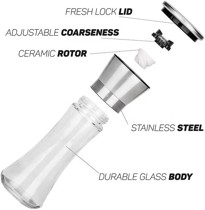 Miniatura 3 de Intoeffect - Juego de 3 molinillos de sal y pimienta, saleros y pimenteros con grosor ajustable, salados y pimenteros, molinillo de sal marina de