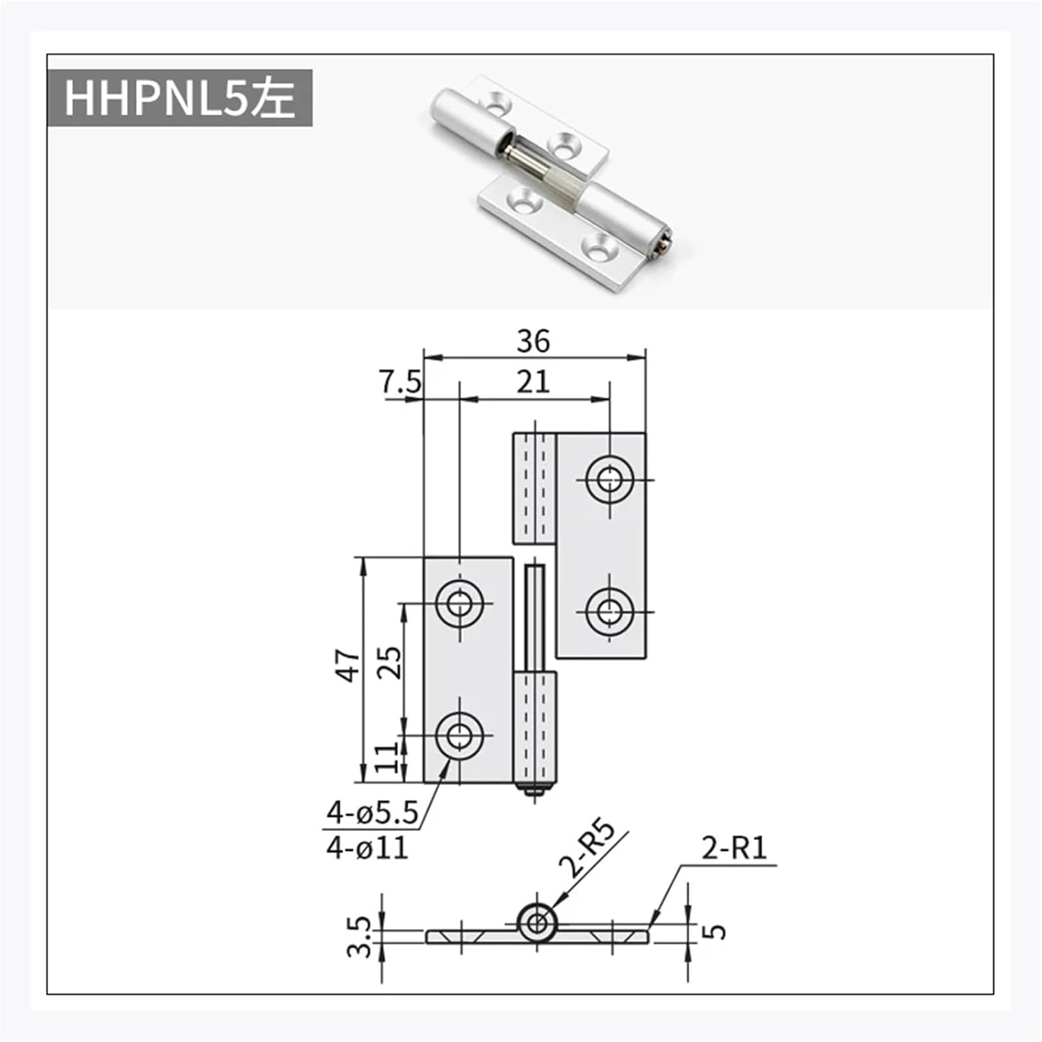 Aluminum Alloy Hinge, Detachable, Plug-Type Taper Hole Super Short Head Bolt Hinge HHPNR5/6/8(HHPNL5 Left)