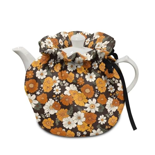 Generic Yellow Floral Tea Pot Cover Tea Pot Covers Tea Cozy Insulation Teapot Portability Drawstring Soft Teapot Case Washable Breakfast Pot Cove Housewife Tea Lover Gifts