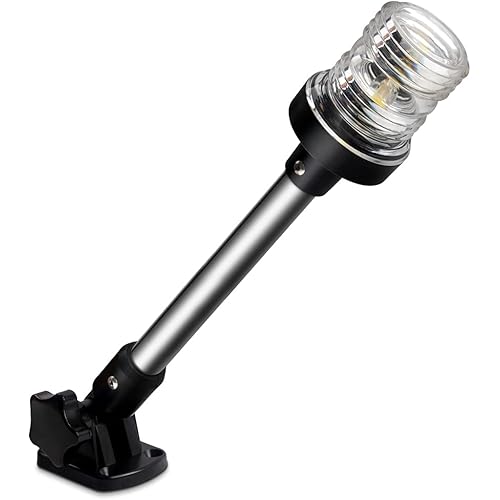 Obcursco 12 Inches Led Anchor Navigation Lights, White Fold Down Boat Stern Light, 3 NM Visibility Marine All Round Lights for Pontoon and Fishing Boats