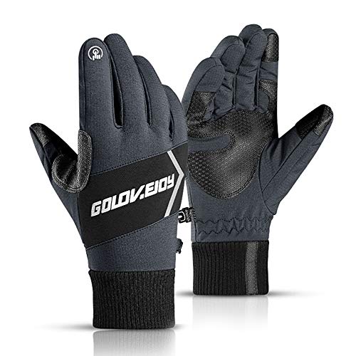 CosyInSofa Guantes térmicos impermeables,a prueba de viento, pantalla táctil, antideslizante, guantes de ciclismo, ciclismo, actividades al aire libre, esquiar, ciclismo (Negro, L:19-20CM)