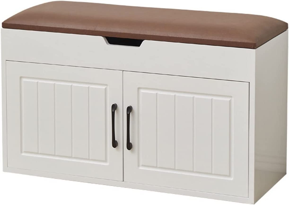 Taburete para zapatos de madera maciza con almacenamiento moderno en color marrón