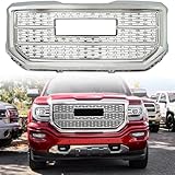 JENEROUMAN For Sierra Glossy Chromed Grille Compatible With 2016 2017 2018 GMC Sierra 1500 Base SLE SLT Denali Style Front Chrome Upper Grill