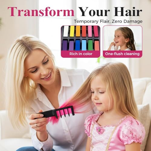 Image of Hair Chalk Comb Temporary Hair Color for Girls, Kids & Women - Washable, Non-Toxic Hair Colour Chalk Set | 6 Blendable Colours | Quick-Dry Hair Dye Combs for Party, Birthday, Halloween, Cosplay