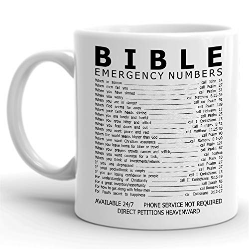 CiderPressMugs® Christian Gifts Bible Emergency Numbers Mug Cup Christian Print of Cup Gifts for Women Men
