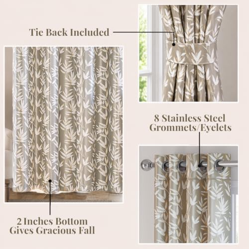 Image of HOKIPO Luxe Foliage Foil Printed Curtains 7 Feet Long Set of 2, Taupe
