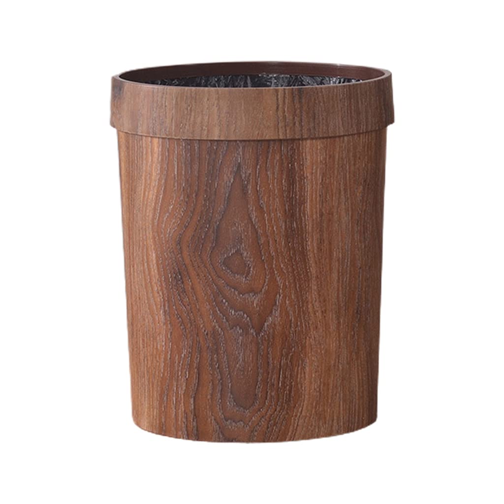 Kalttoy Commercial Waste Bin Retro Pressing Trash Can Wood Grain Garbage Bin Kitchen Home Waste Bins Small Commercial Trash Can