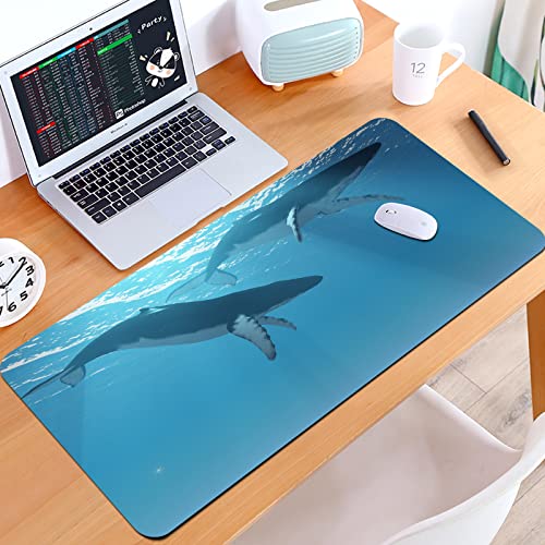 SHIVNAMI Alfombrilla Raton Grande Gaming Mouse Pad,Océano, Dos Ballenas jorobadas Nadando Cerca de la Superficie del océano en los,Lavable, Antideslizante Diseñada para Gamers, Trabajo de Oficina