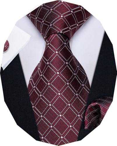 Image of YourTies Striped Ties for Men Classic Woven Silk Necktie with Handkerchief Cufflinks Set Formal Business Party Wedding